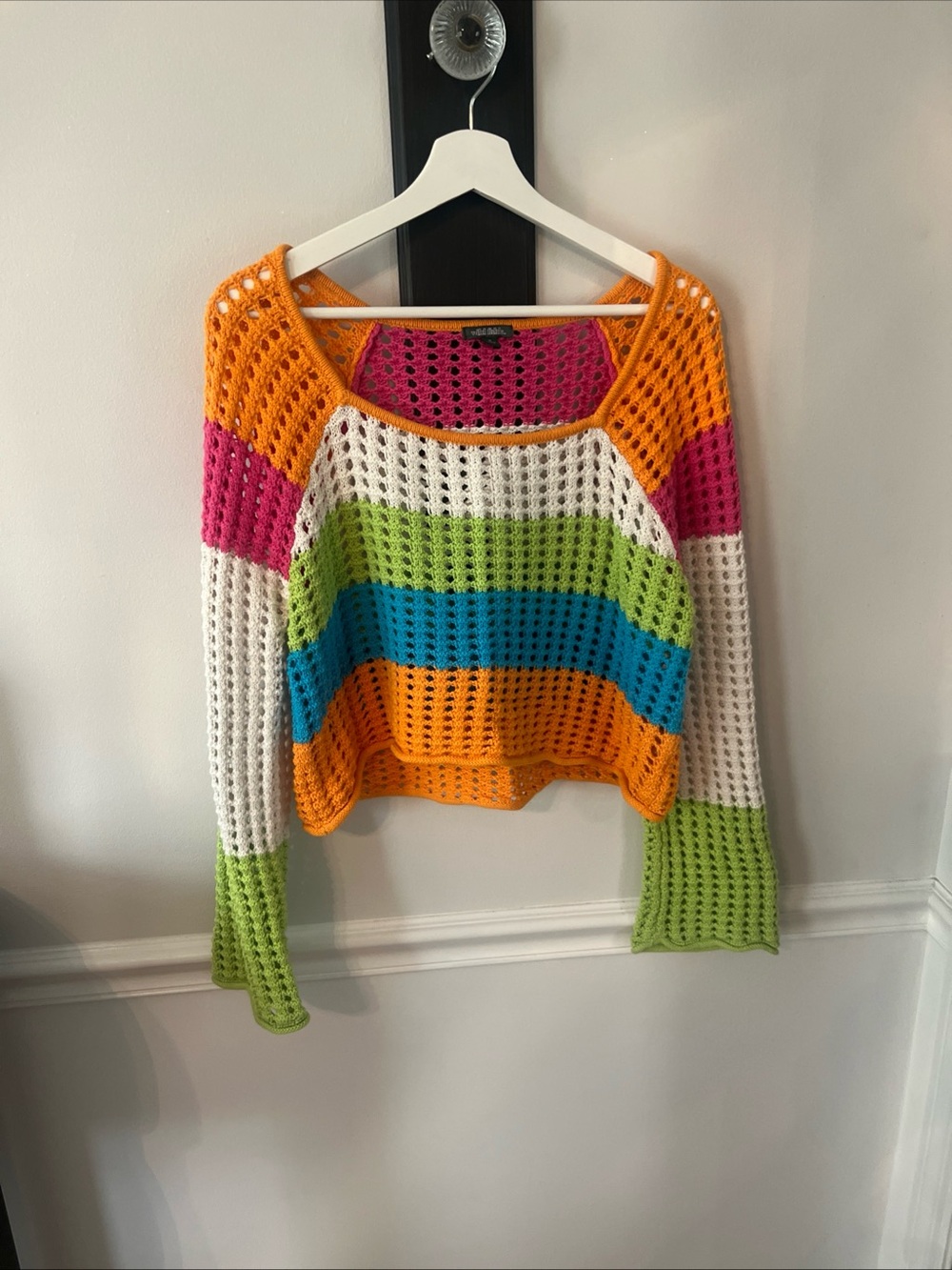 wild fable Bright Colorblock Open-Weave Scoop Neck Sweater